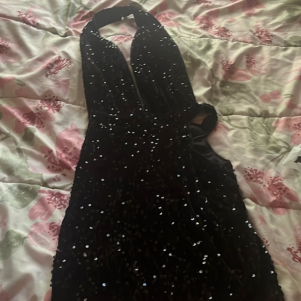 Cut Out Backless Sequin Halter Bodycon Party Dress